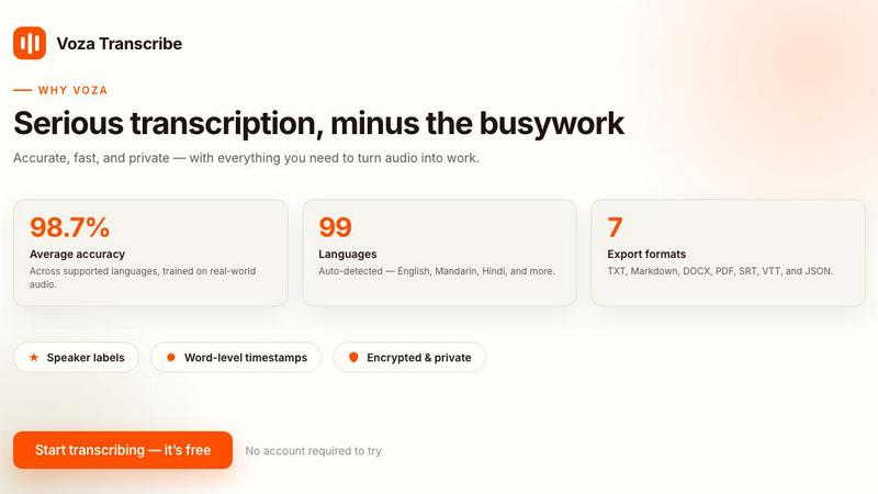 Audio To Transcript application interface and features